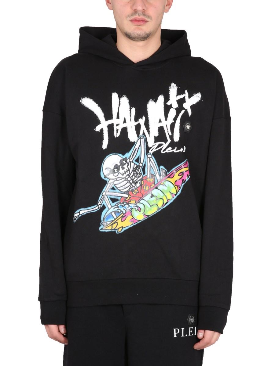 PHILIPP PLEIN FELPA IN COTONE CON CAPPUCCIO E STAMPA LOGO