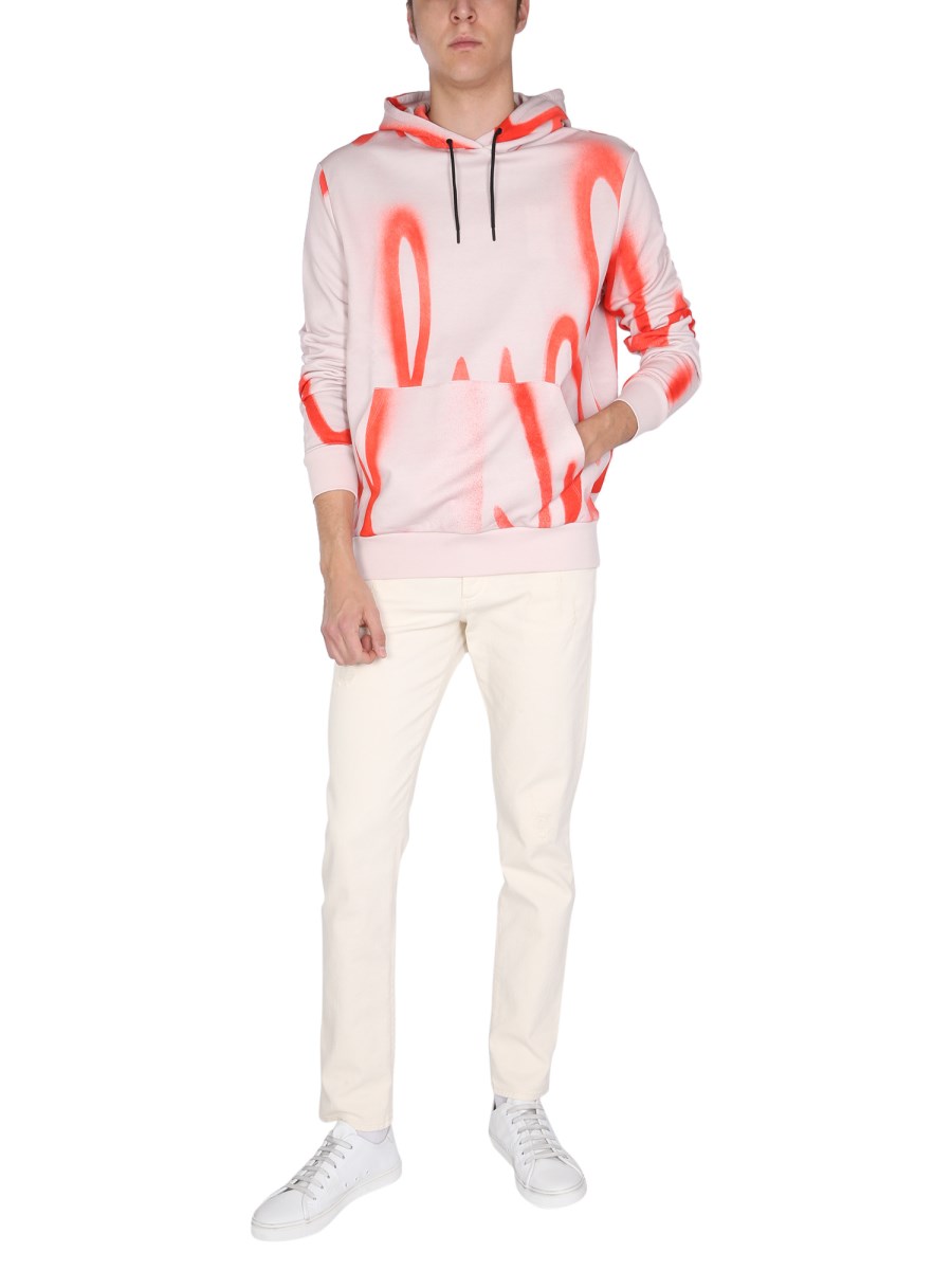PAUL SMITH FELPA IN COTONE CON CAPPUCCIO E STAMPA SPRAY