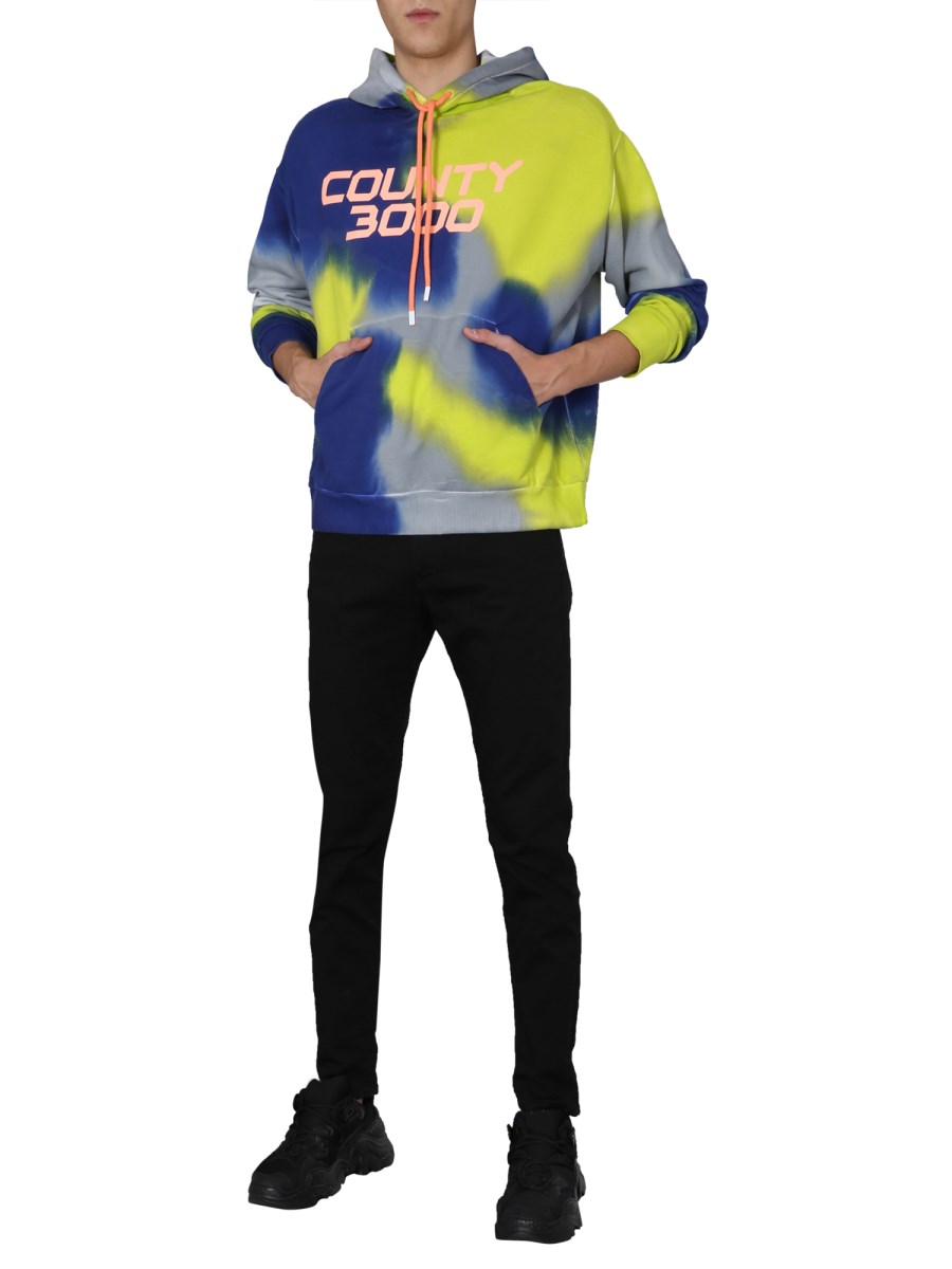 MARCELO BURLON COUNTY OF MILAN FELPA IN COTONE CON CAPPUCCIO E STAMPA TIE DYE