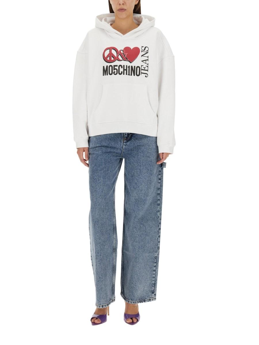 MOSCHINO JEANS FELPA IN COTONE CON CAPPUCCIO PEACE & LOVE