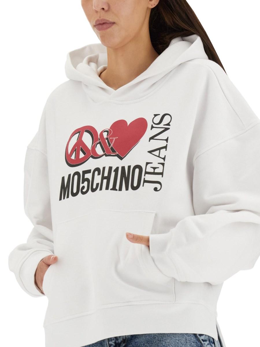 MOSCHINO JEANS FELPA IN COTONE CON CAPPUCCIO PEACE & LOVE
