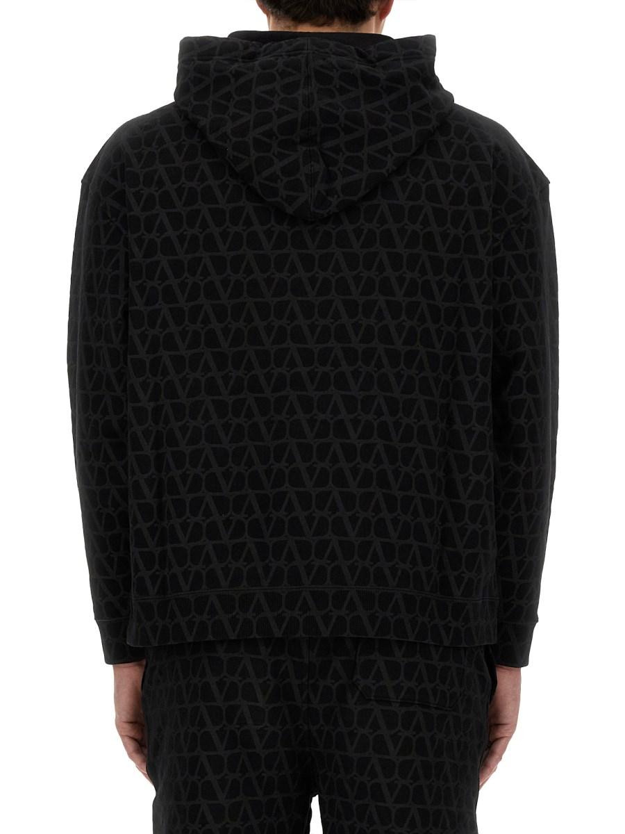 VALENTINO FELPA IN COTONE CON CAPPUCCIO ZIP E STAMPA TOILE ICONOGRAPHE