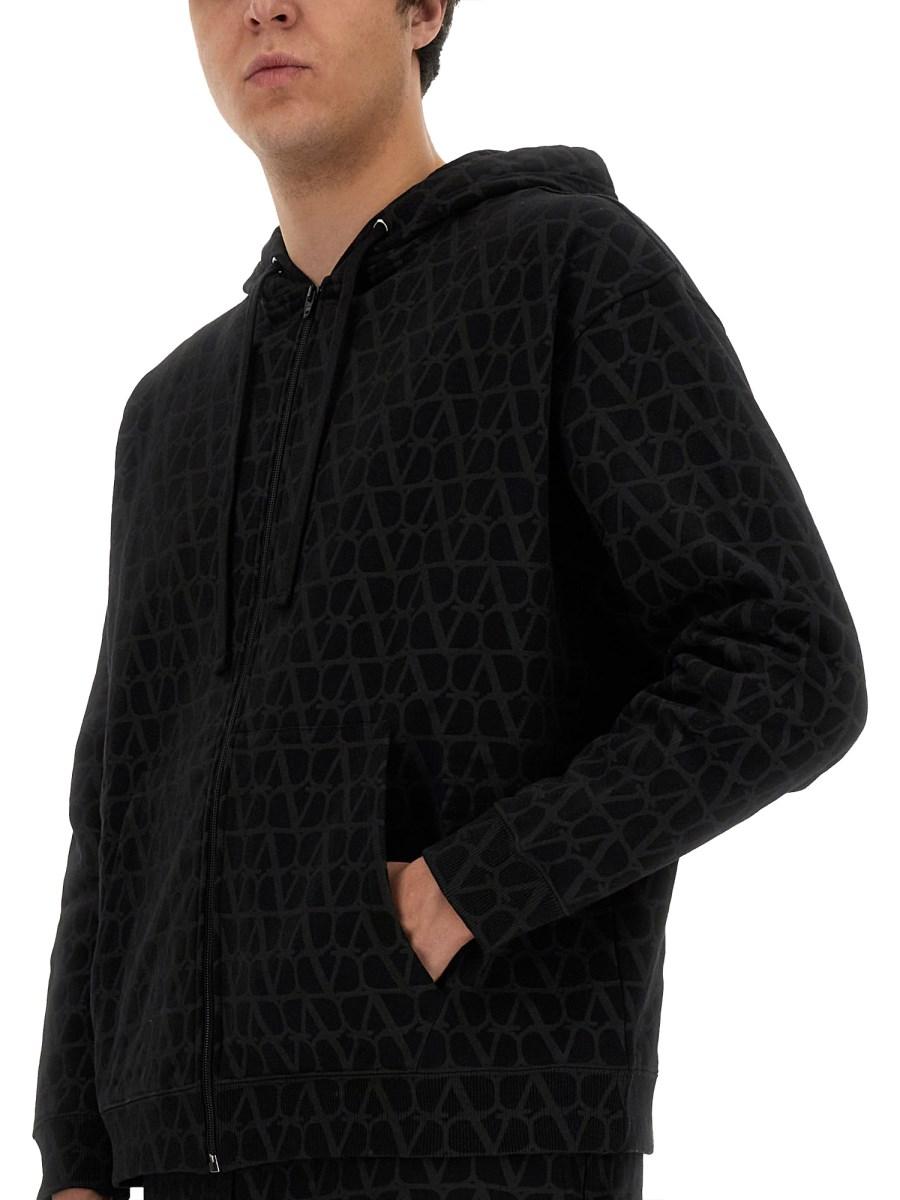 VALENTINO FELPA IN COTONE CON CAPPUCCIO ZIP E STAMPA TOILE ICONOGRAPHE