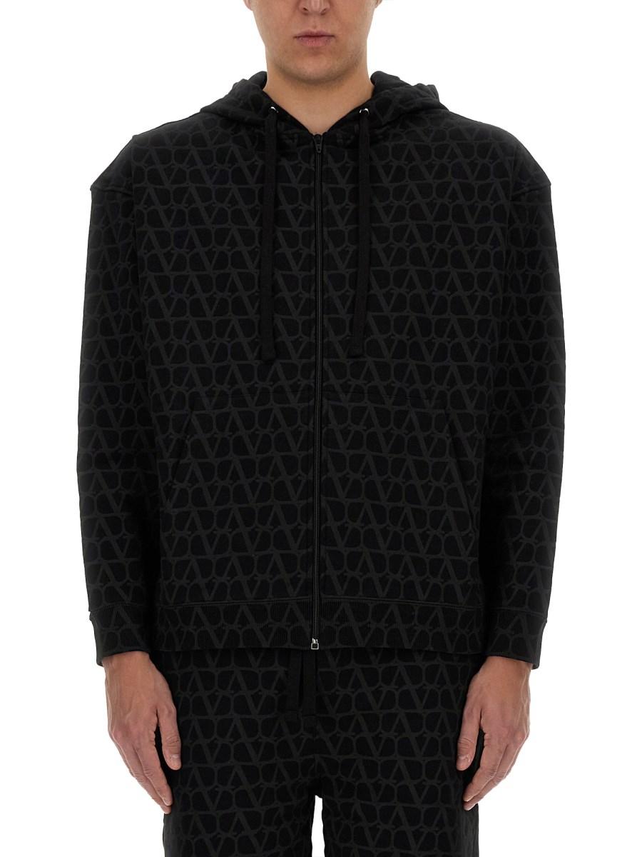 VALENTINO FELPA IN COTONE CON CAPPUCCIO ZIP E STAMPA TOILE ICONOGRAPHE