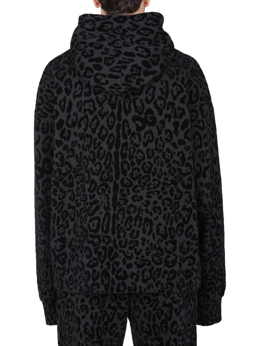 DOLCE & GABBANA FELPA IN COTONE CON STAMPA LEOPARDO FLOCCATA