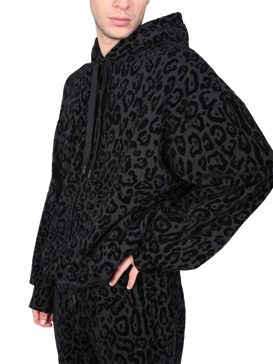 DOLCE & GABBANA FELPA IN COTONE CON STAMPA LEOPARDO FLOCCATA