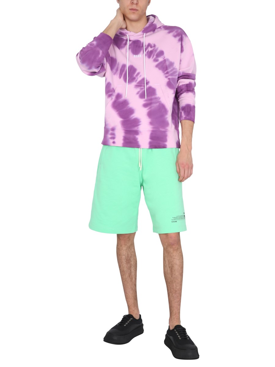 MSGM FELPA IN COTONE CON STAMPA TIE DYE E RICAMO MICRO LOGO