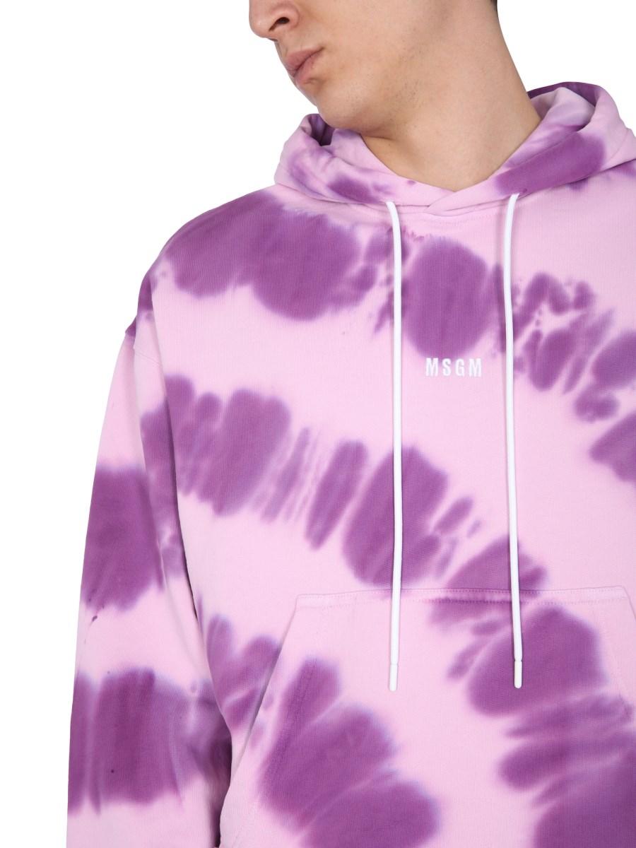 MSGM FELPA IN COTONE CON STAMPA TIE DYE E RICAMO MICRO LOGO