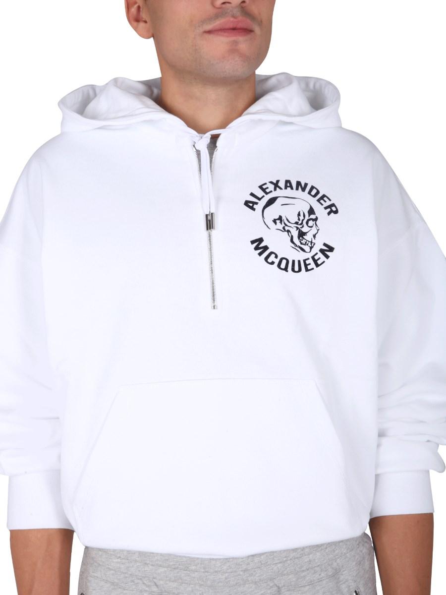 ALEXANDER McQUEEN FELPA IN COTONE CON TESCHIO FLOCCATO