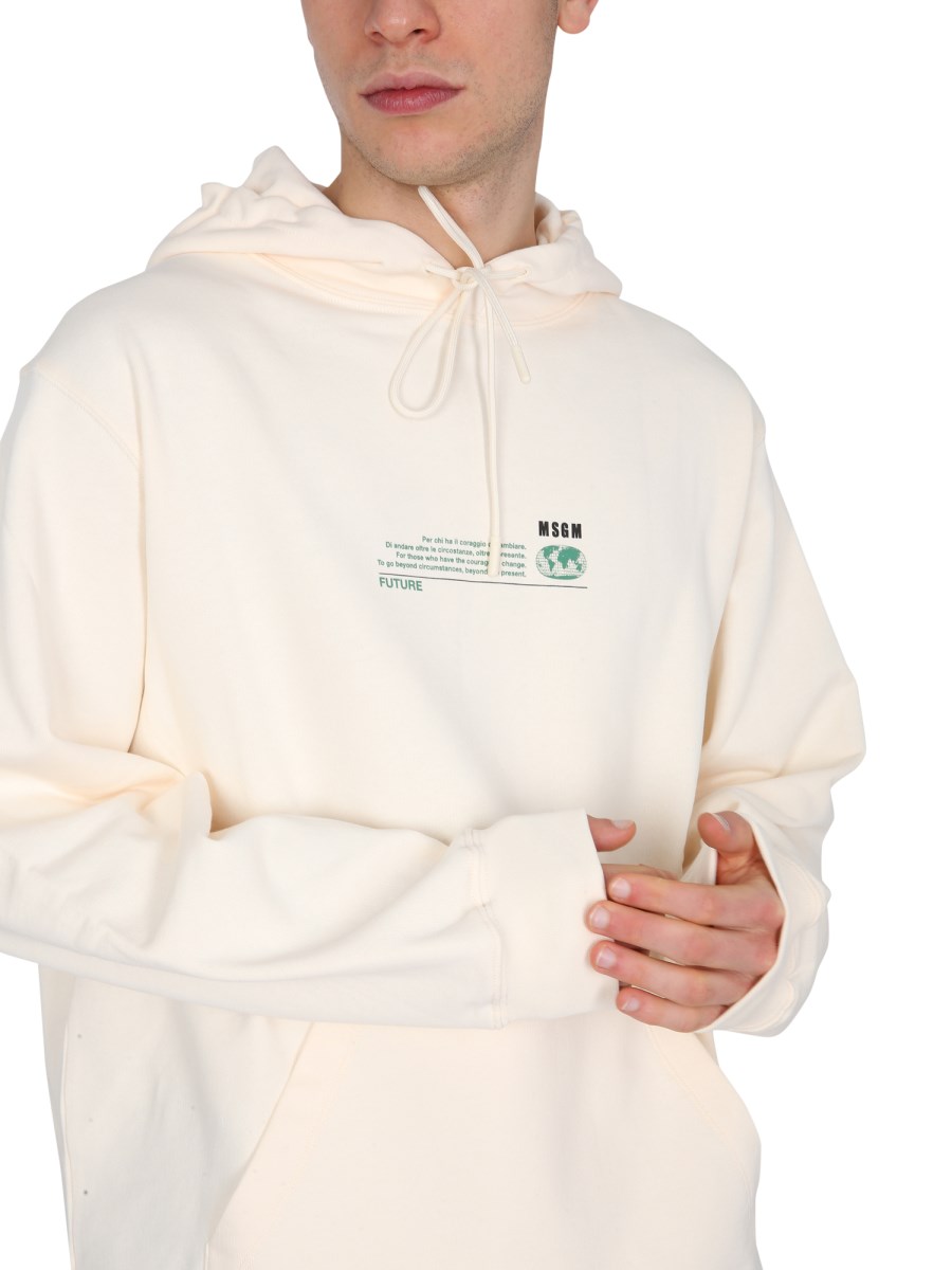 MSGM FELPA IN COTONE ORGANICO CON STAMPA FANTASTIC GREEN