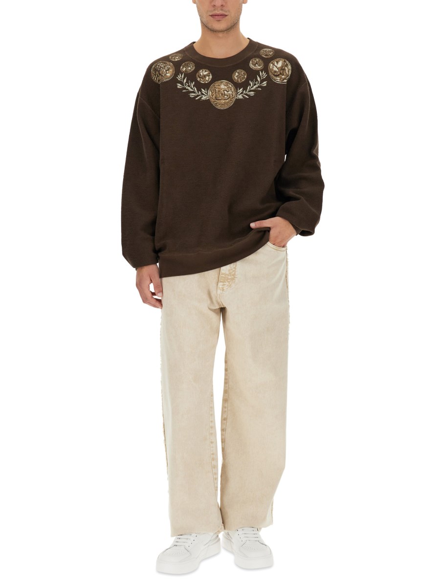 DOLCE & GABBANA FELPA IN JERSEY DI COTONE CON STAMPA MONETE