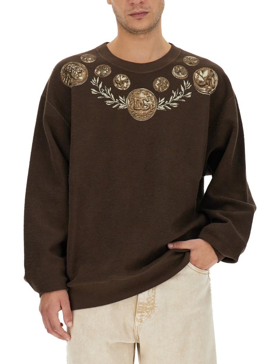 DOLCE & GABBANA FELPA IN JERSEY DI COTONE CON STAMPA MONETE