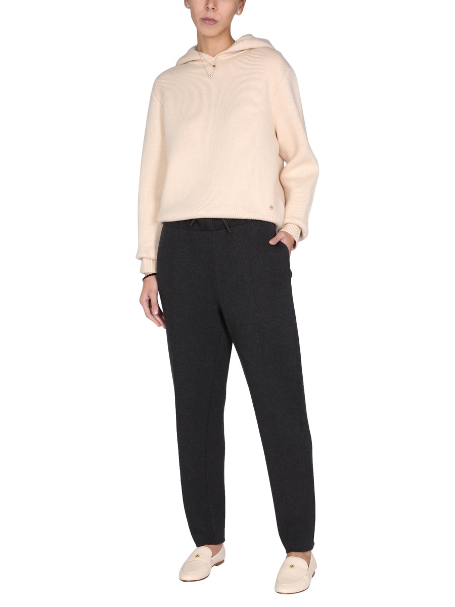 TORY BURCH FELPA IN MAGLIA DI MISTO CASHMERE CON CAPPUCCIO