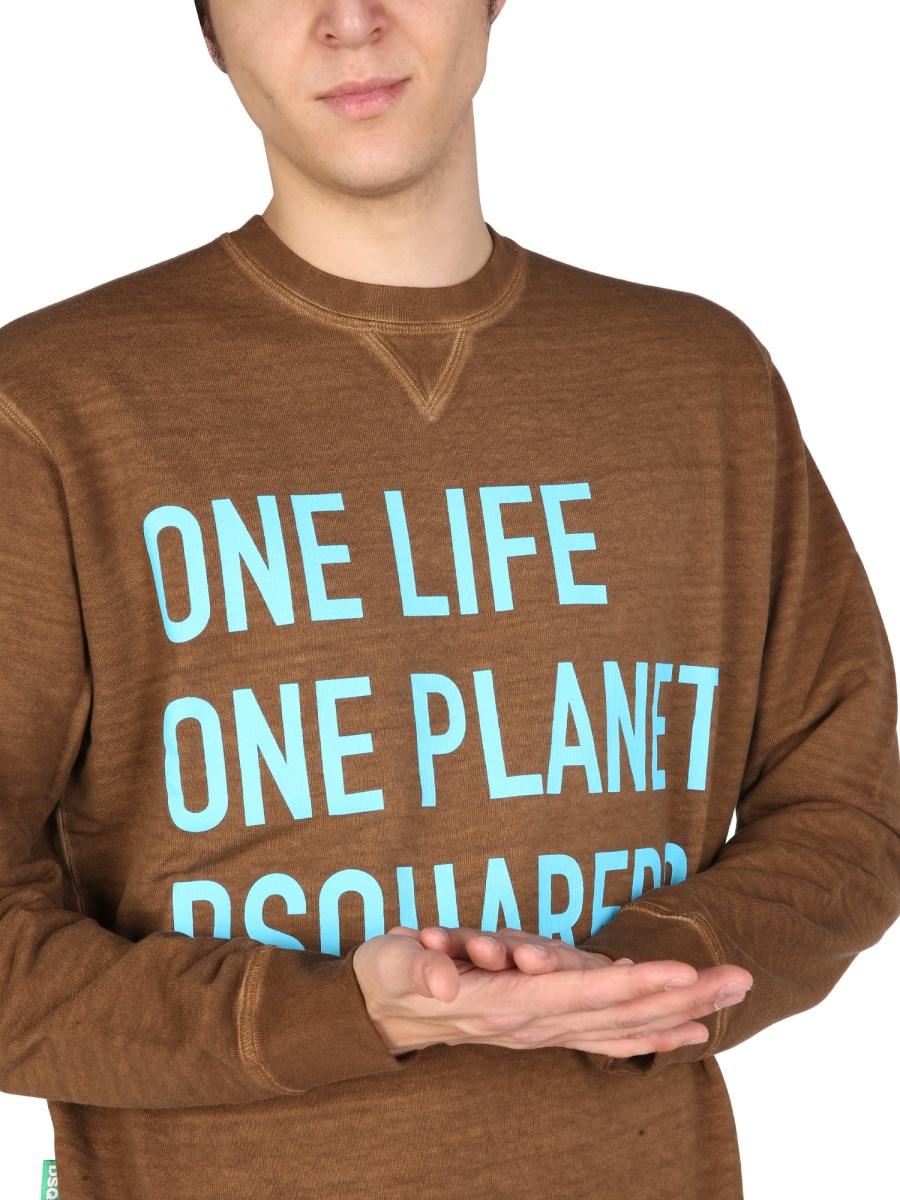 DSQUARED FELPA "ONE LIFE ONE PLANET" IN JERSEY DI COTONE