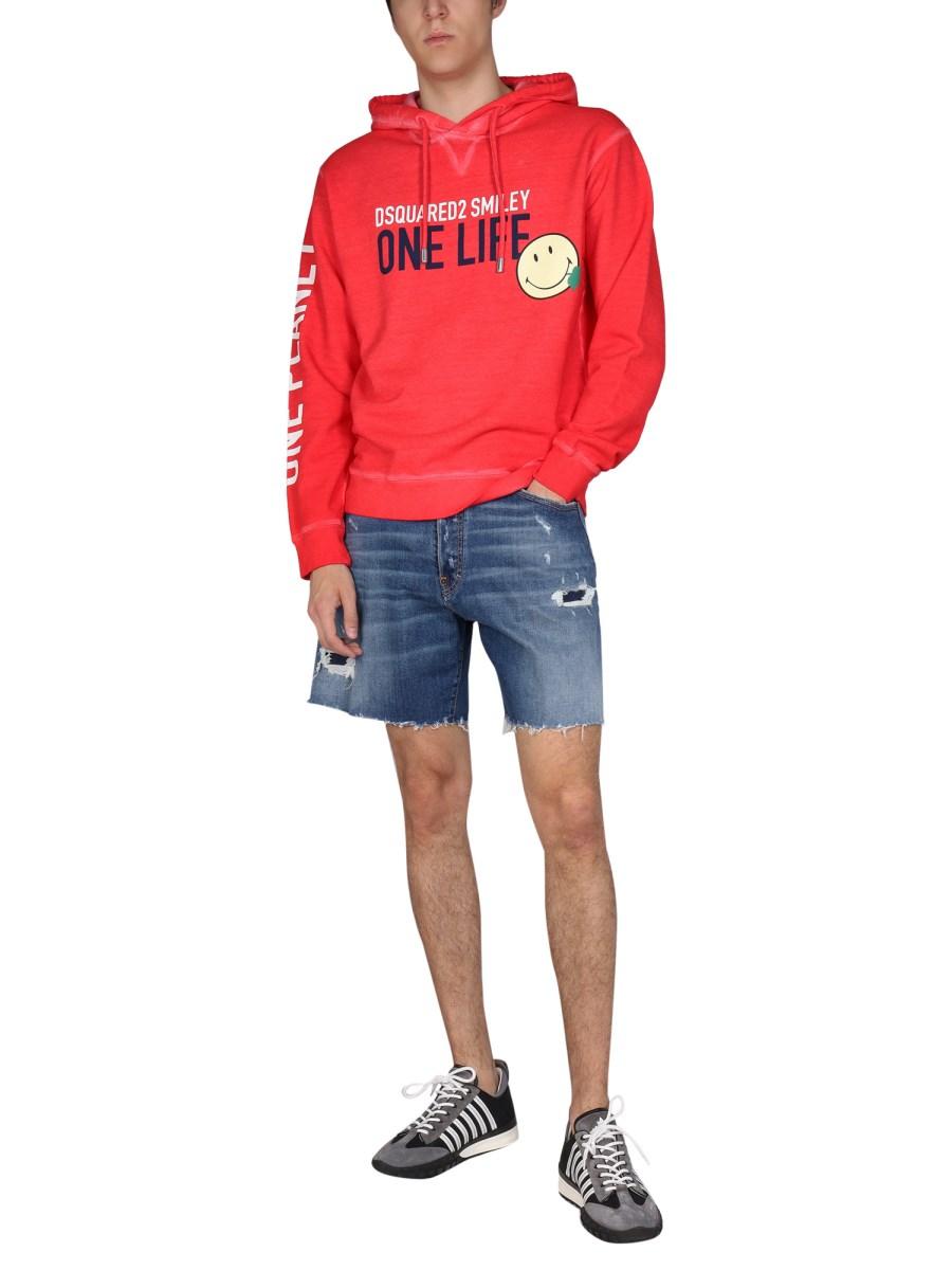 DSQUARED FELPA "ONE LIFE ONE PLANET SMILEY" IN COTONE