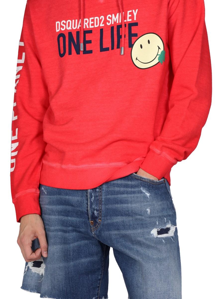 DSQUARED FELPA "ONE LIFE ONE PLANET SMILEY" IN COTONE
