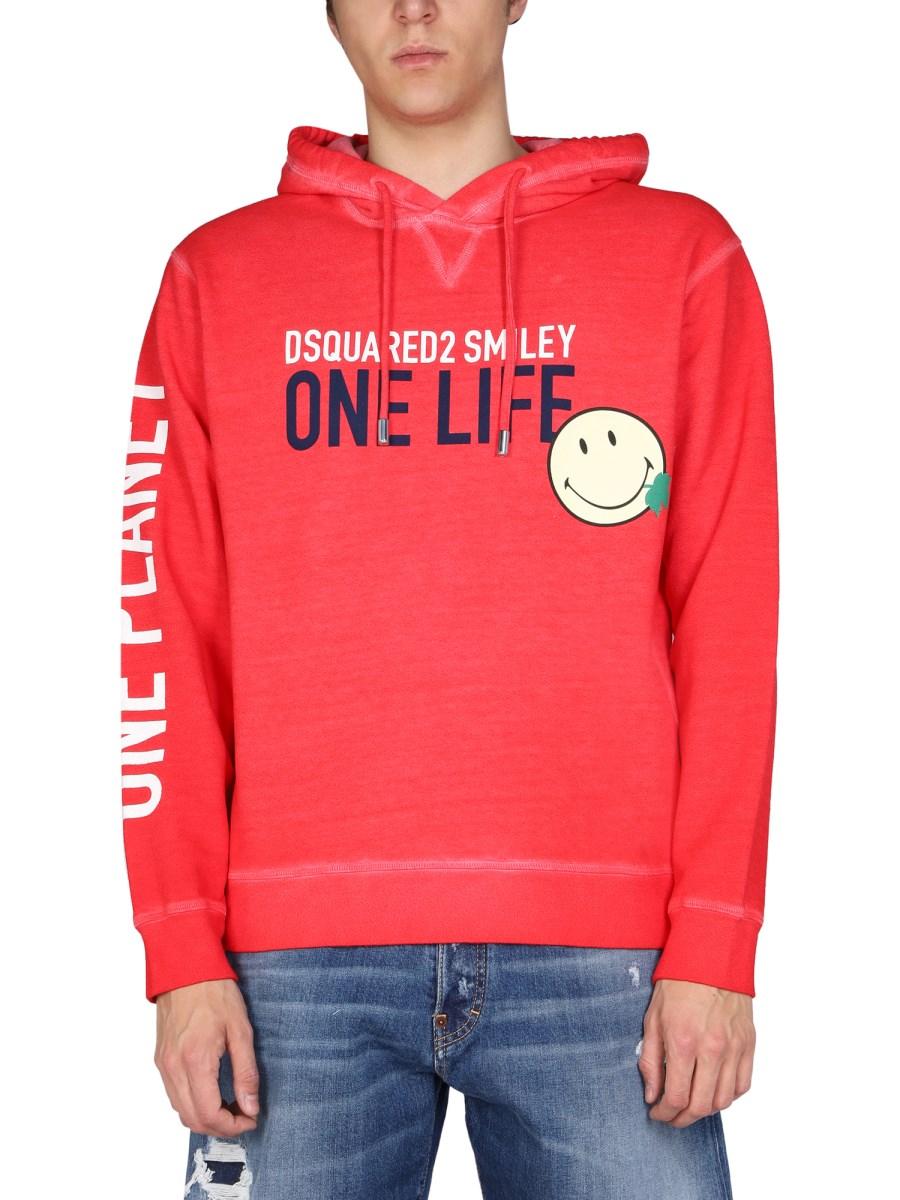 DSQUARED FELPA "ONE LIFE ONE PLANET SMILEY" IN COTONE