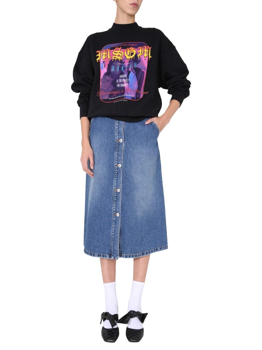 MSGM FELPA PARICOLLO IN COTONE CON STAMPA DARIO ARGENTO QUOTE