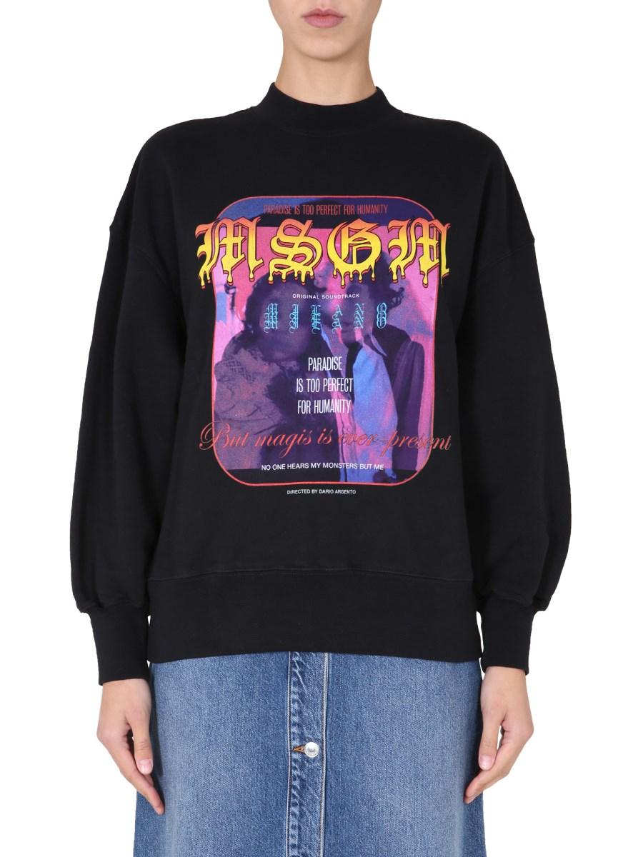 MSGM FELPA PARICOLLO IN COTONE CON STAMPA DARIO ARGENTO QUOTE