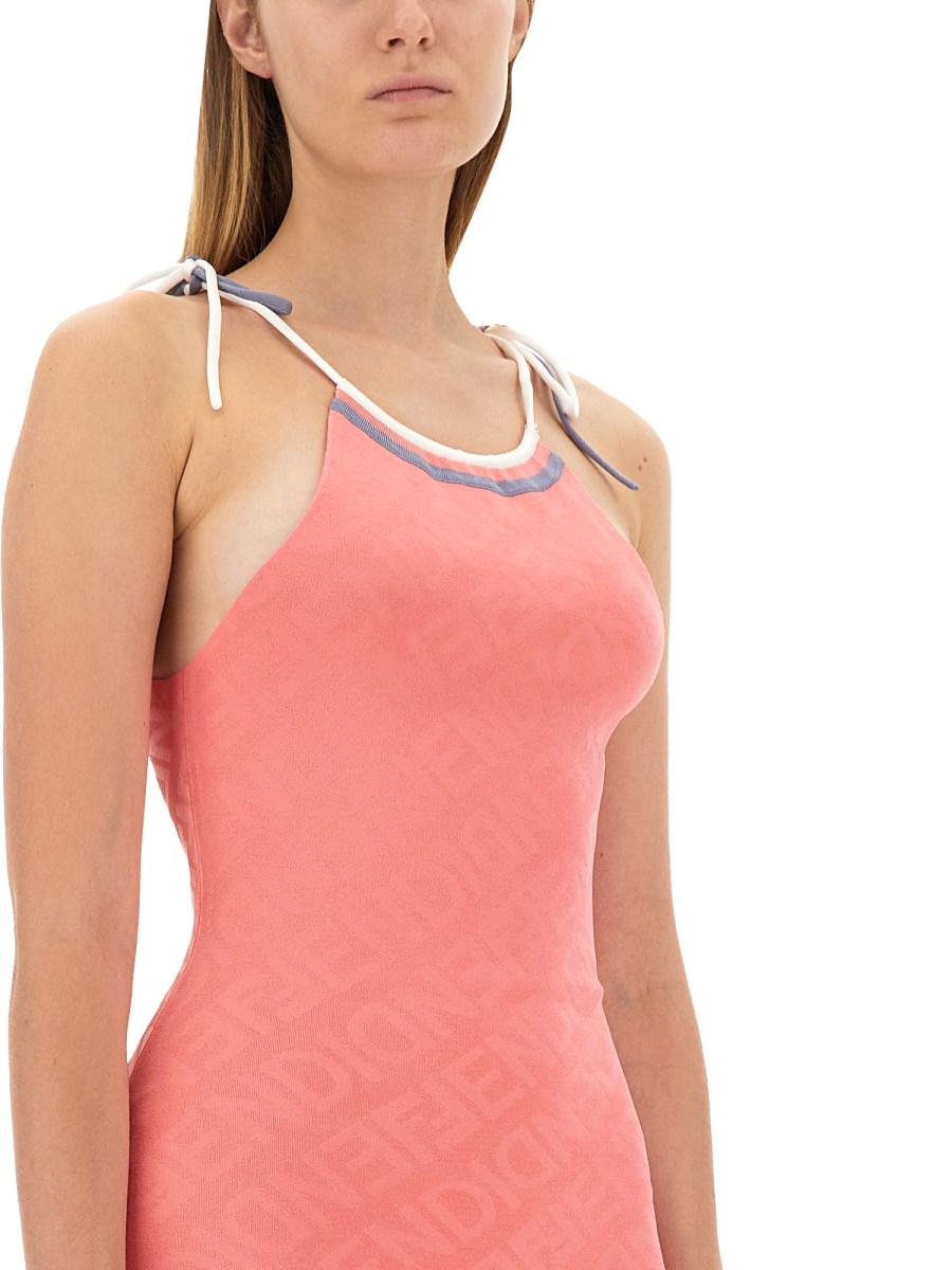 FENDI ABITO MINI IN MAGLIA DI VISCOSA CON LOGO