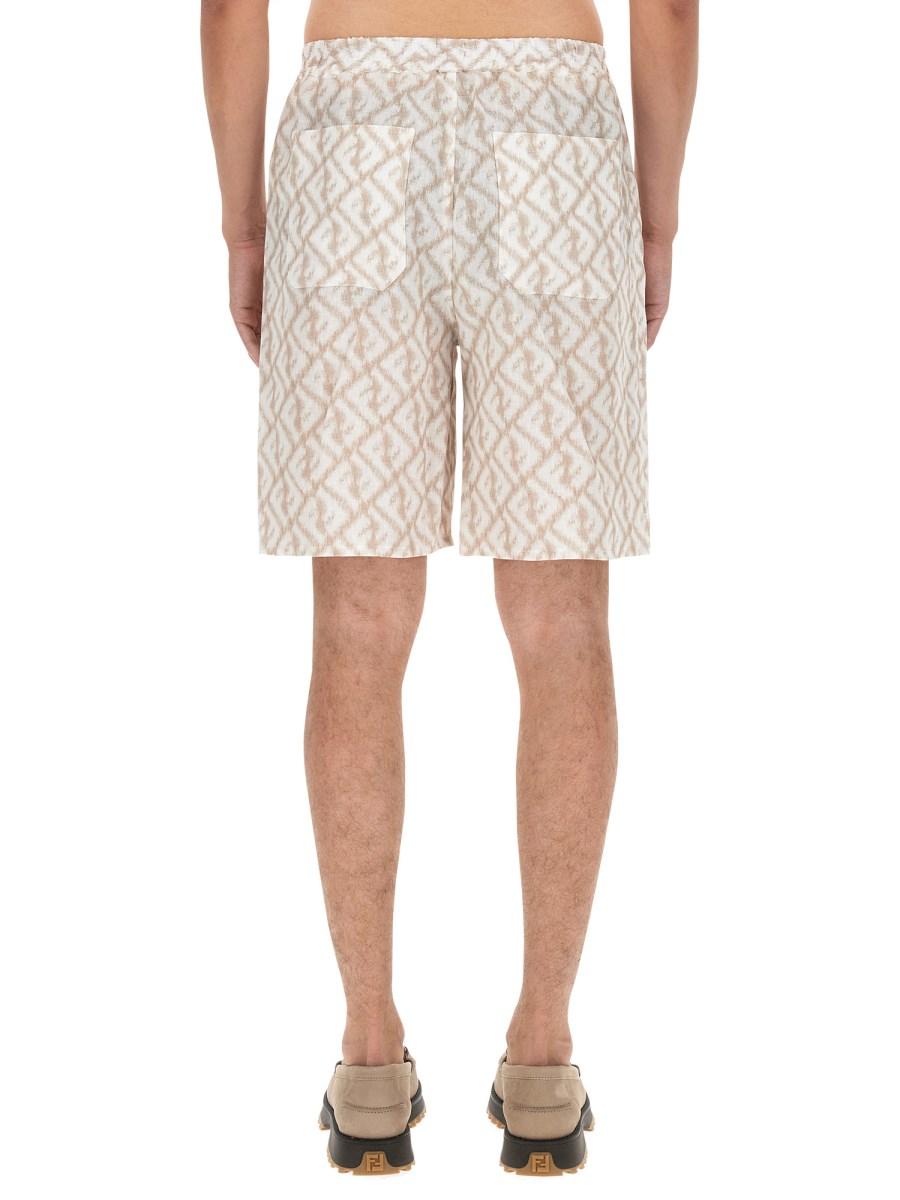 FENDI BERMUDA IN LINO CON MOTIVO FF