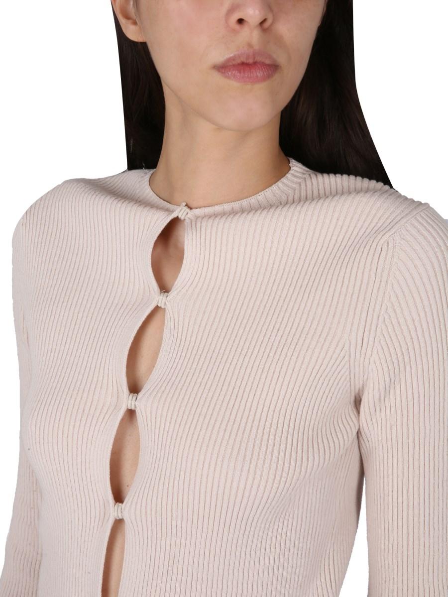 FENDI CARDIGAN IN COTONE LAVORATO A COSTINE