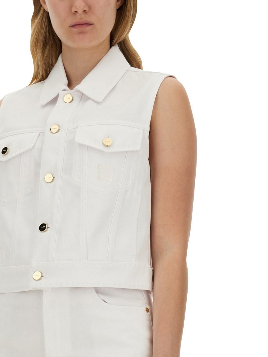 FENDI GILET IN DENIM CROPPED
