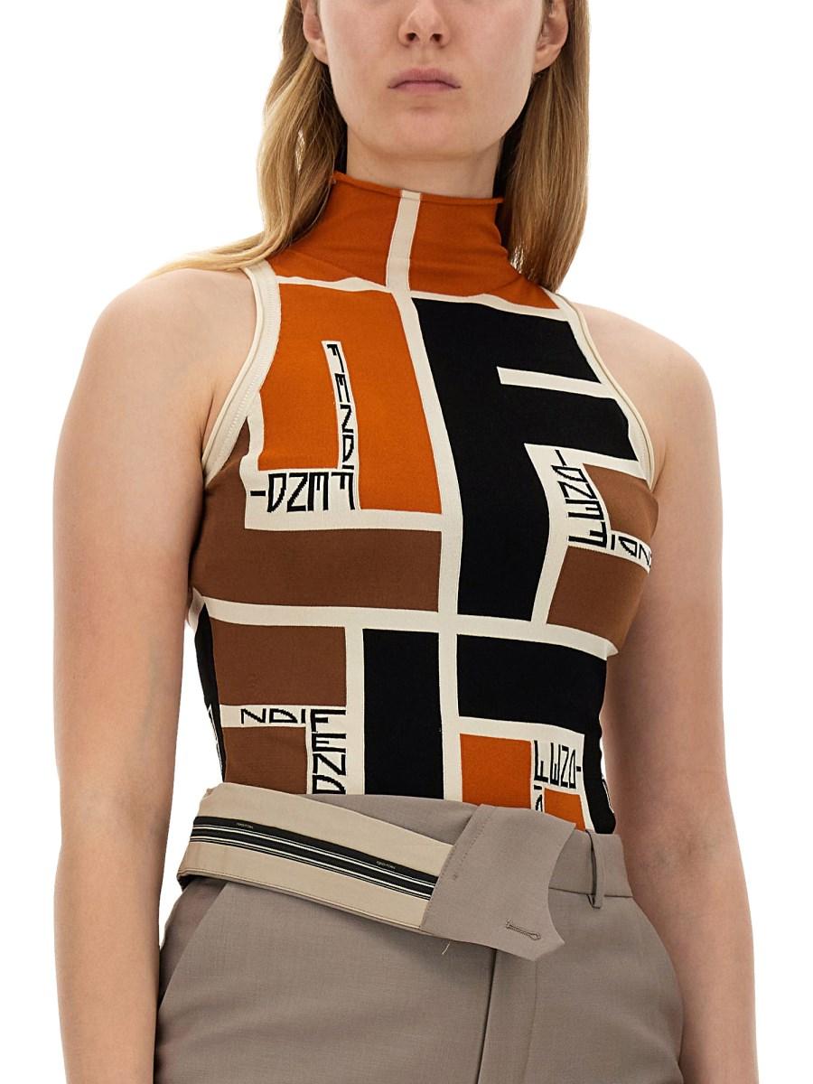 FENDI TOP IN LYCRA GIAPPONESE CON MOTIVO FF PUZZLE