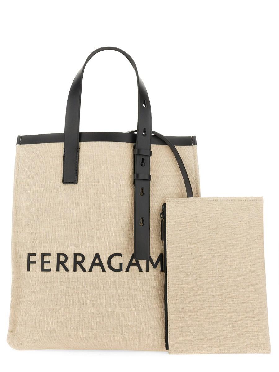 FERRAGAMO BORSA TOTE CON LOGO IN CANVAS