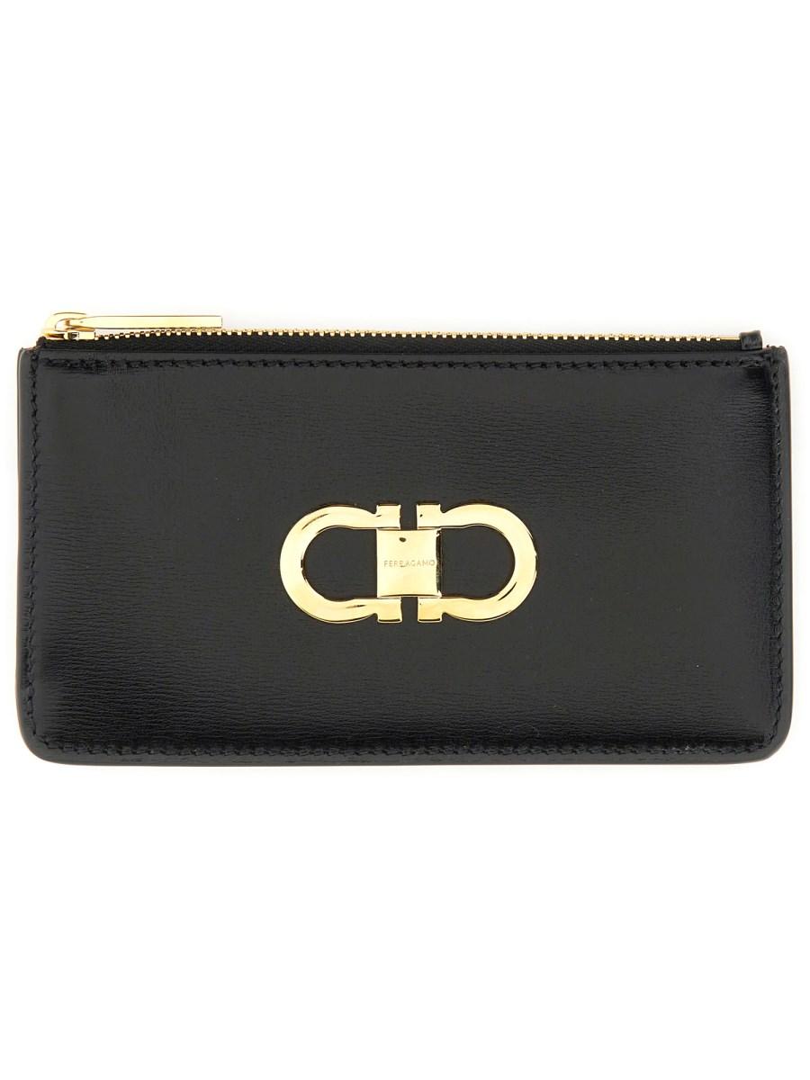 FERRAGAMO PORTACARTE DI CREDITO GANCINI IN PELLE
