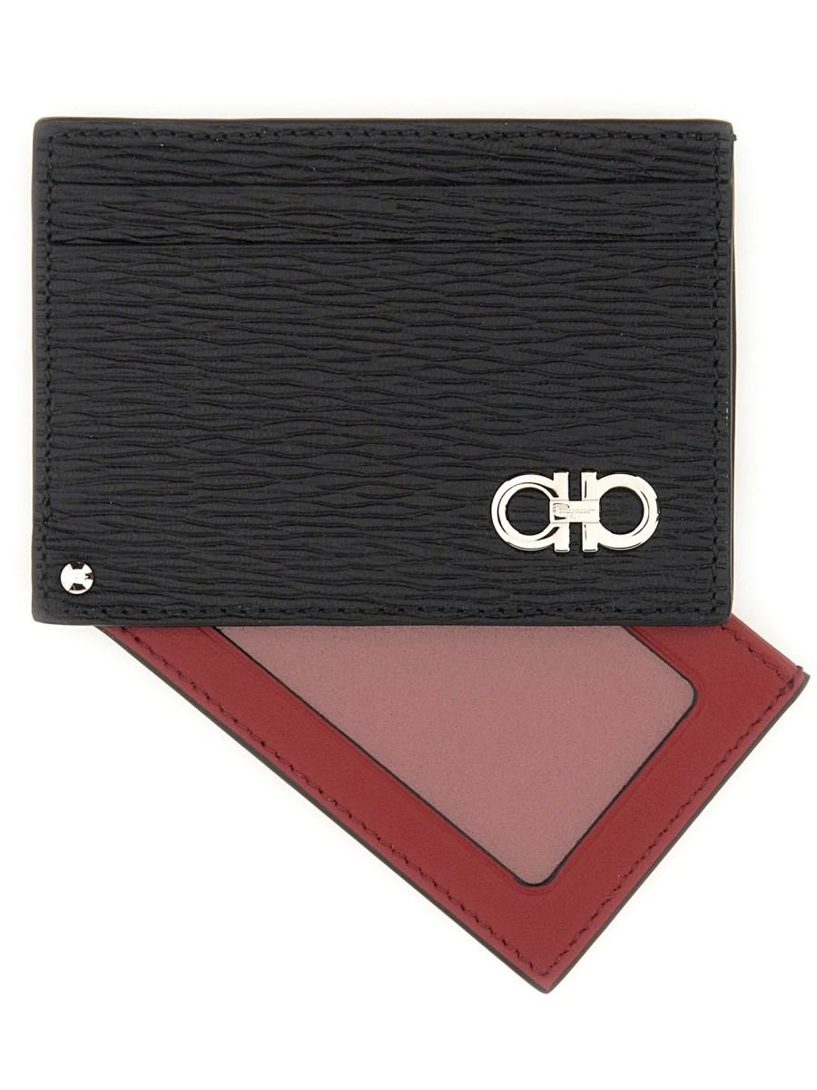 FERRAGAMO PORTACARTE IN PELLE CON LOGO