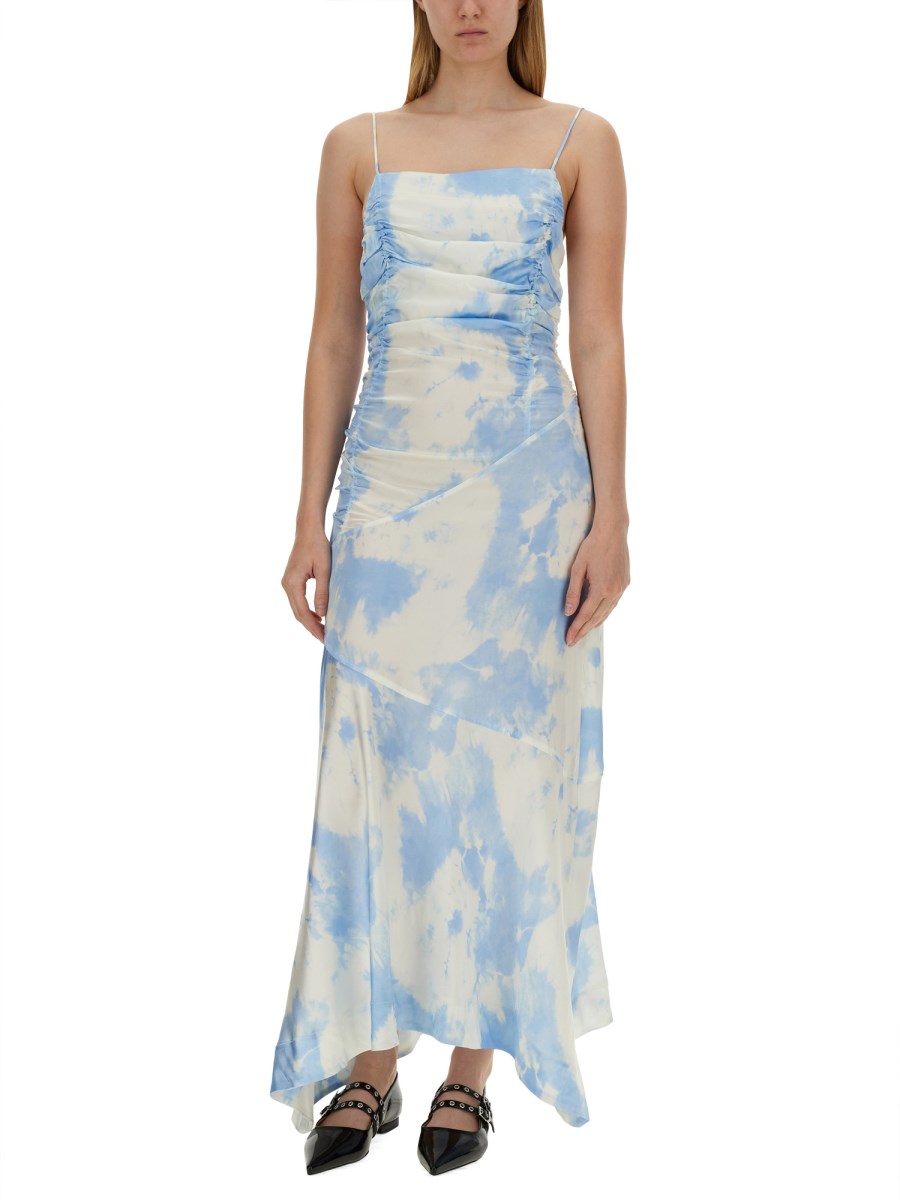 GANNI ABITO CON STAMPA IN SATIN