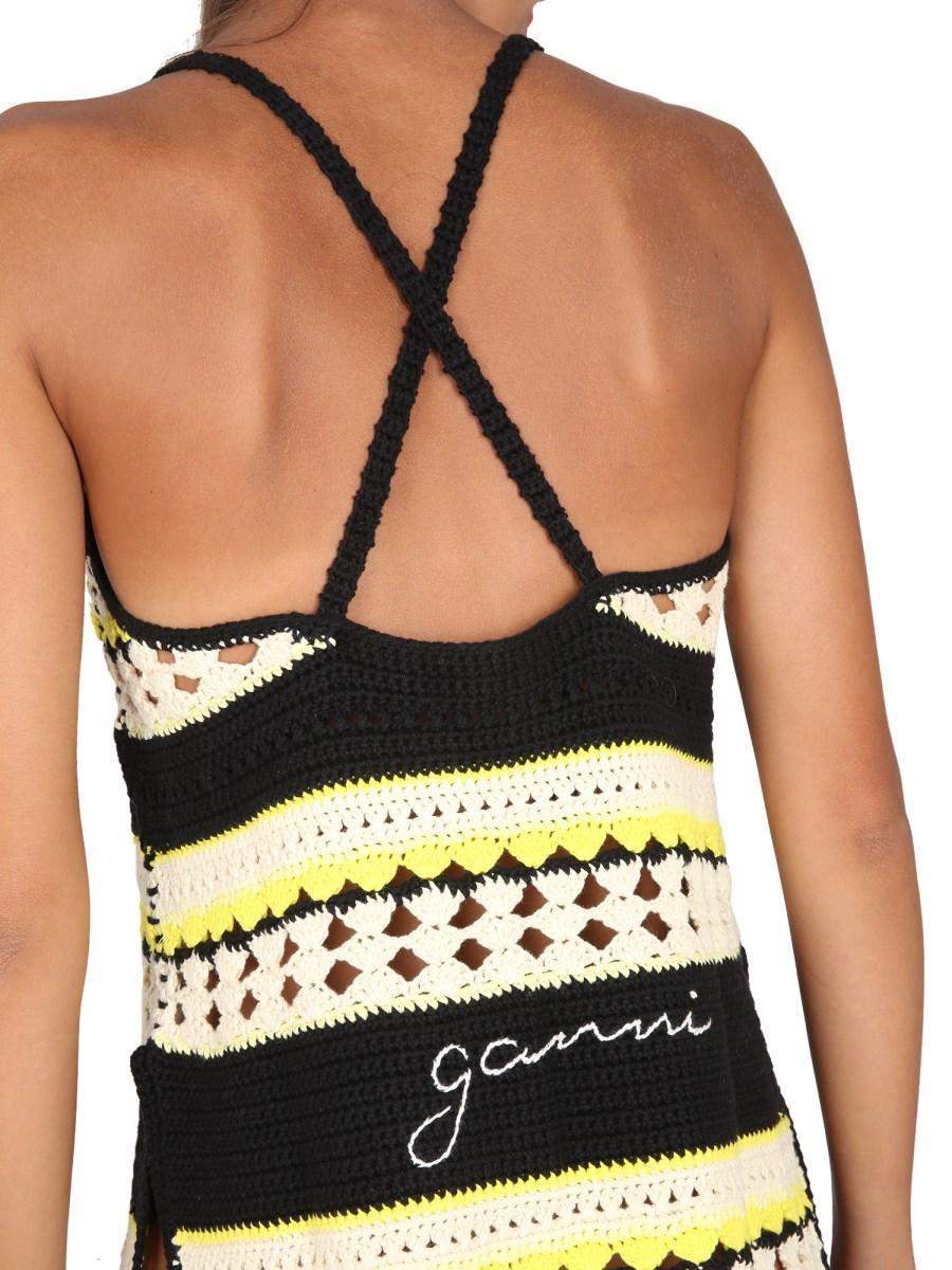 GANNI ABITO CROCHET SLIP CON LOGO