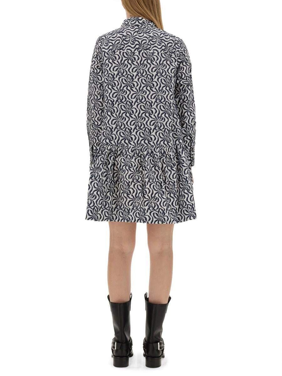 GANNI ABITO MINI CON STAMPA IN COTONE