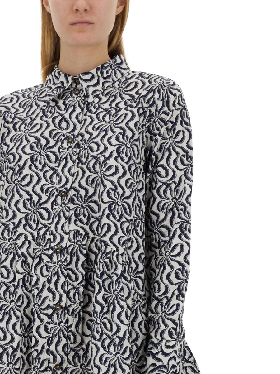 GANNI ABITO MINI CON STAMPA IN COTONE