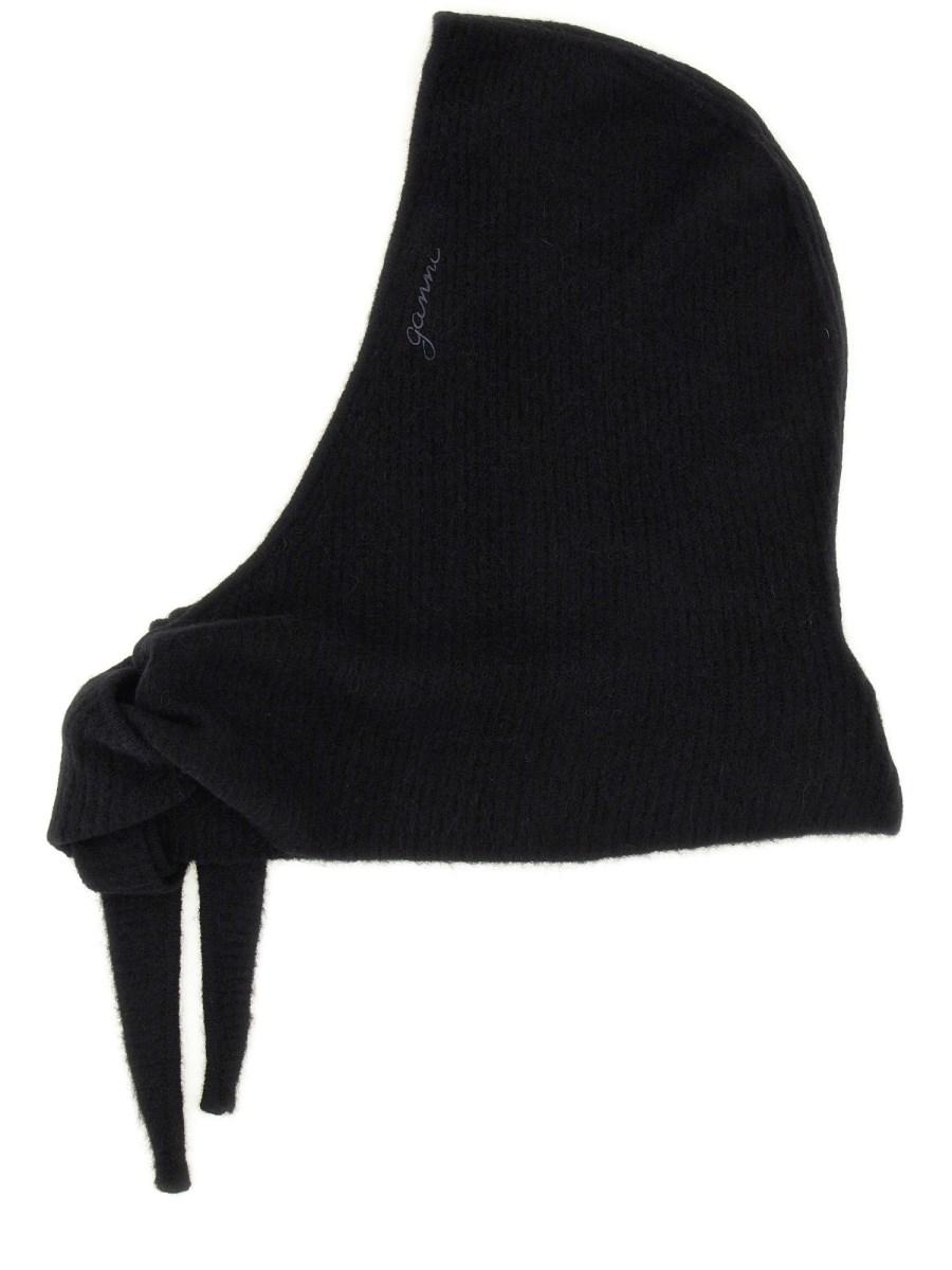 GANNI BALACLAVA IN LANA CON LOGO RICAMATO