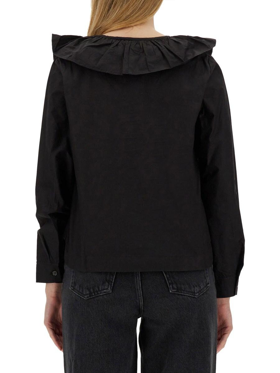 GANNI BLUSA CON RUCHES IN POPELINE DI COTONE