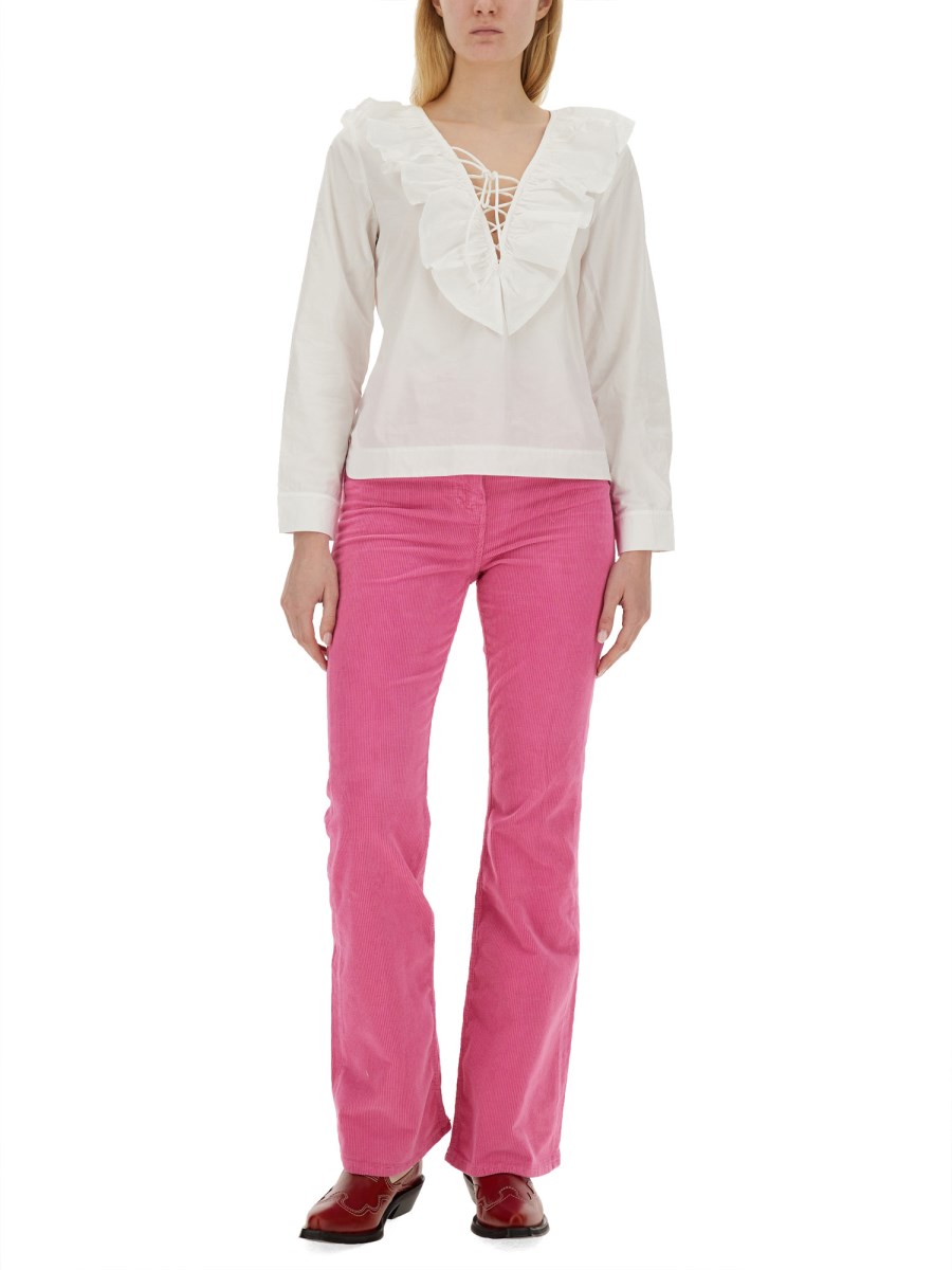 GANNI BLUSA IN POPELINE DI COTONE CON SCOLLO A V