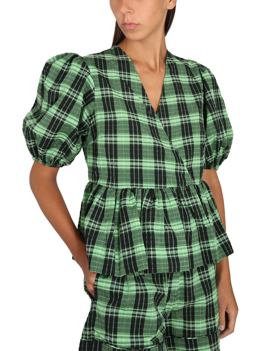 GANNI CAMICIA IN SEERSUCKER IN POPELINE DI COTONE