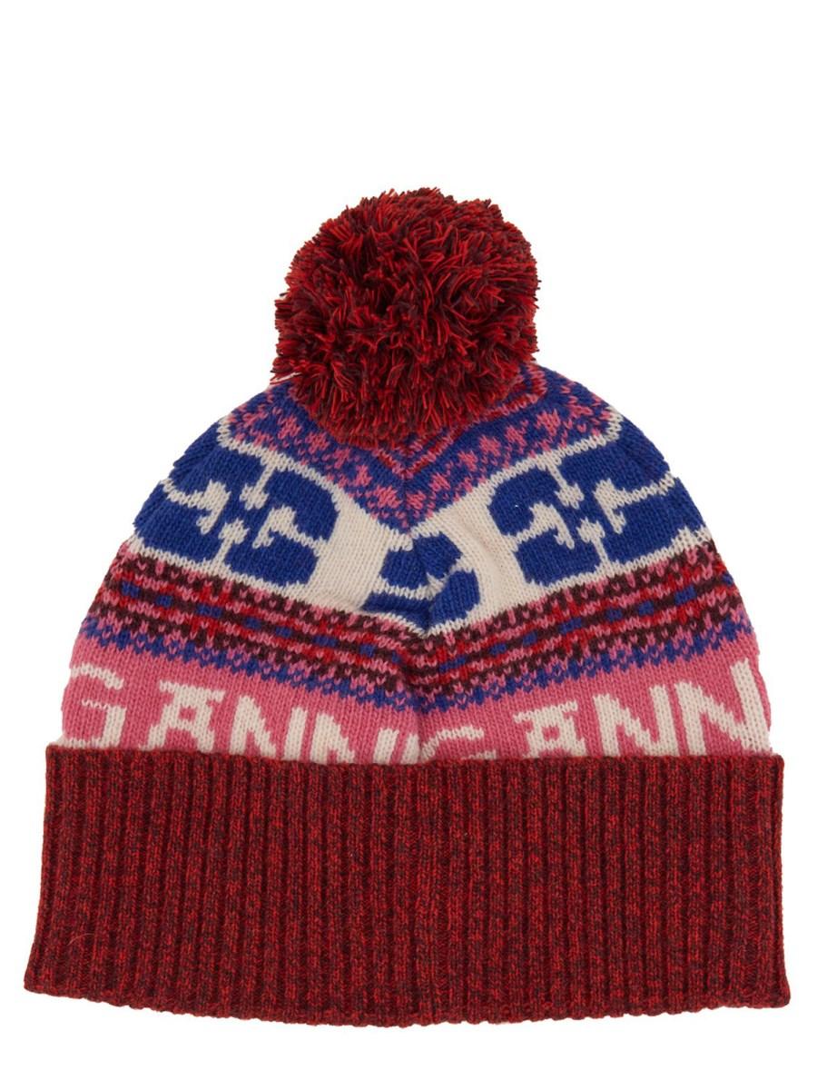 GANNI CAPPELLO BEANIE IN LANA CON MOTIVO GRAPHIC