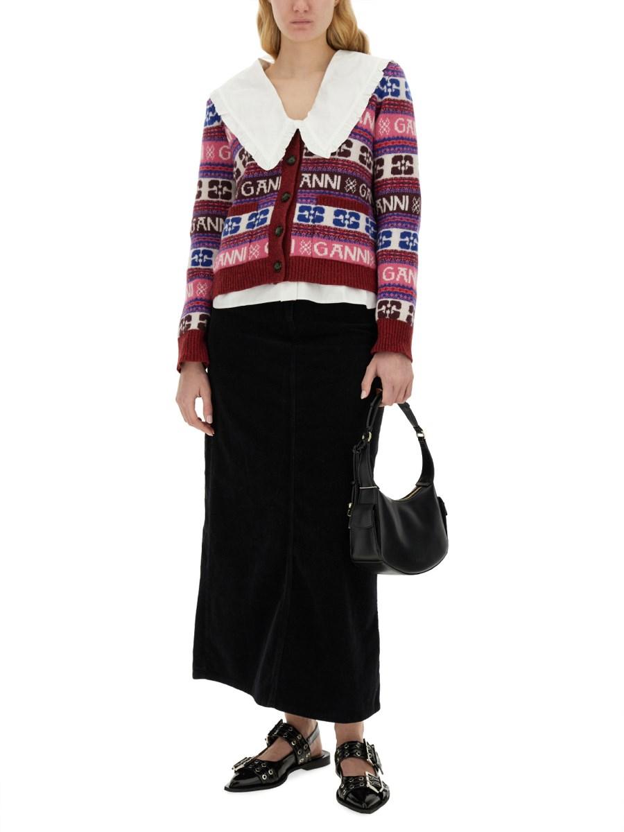 GANNI CARDIGAN IN LANA CON SCOLLO A V