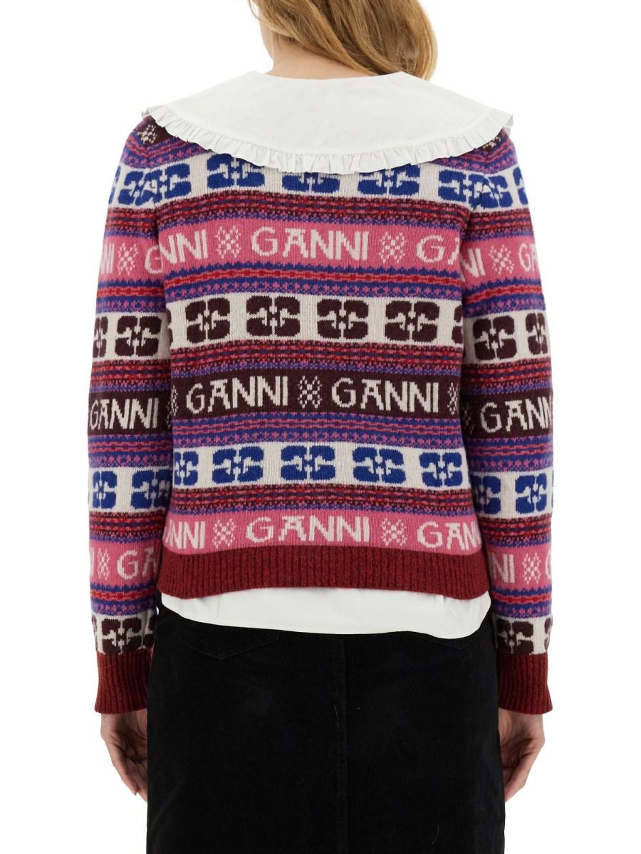GANNI CARDIGAN IN LANA CON SCOLLO A V