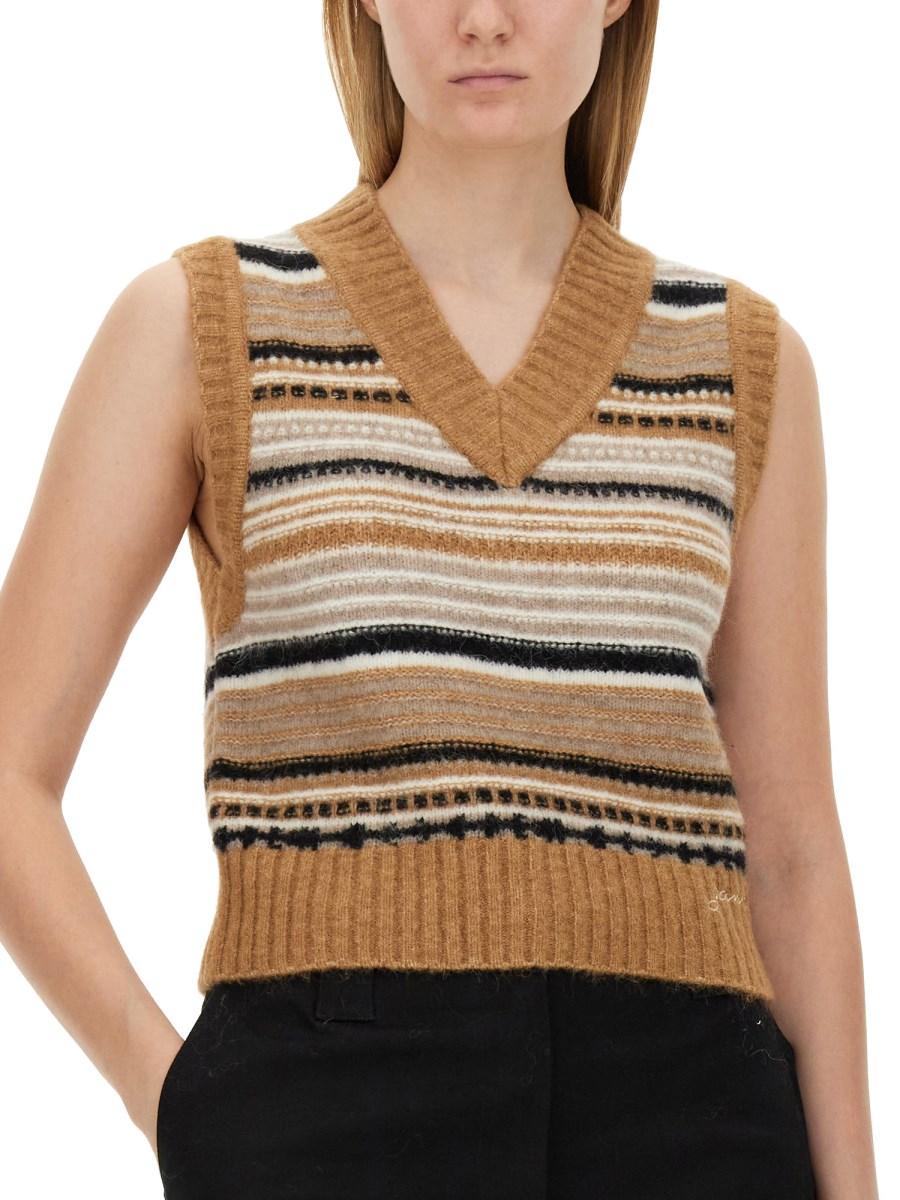 GANNI GILET IN LANA CON SCOLLO A V
