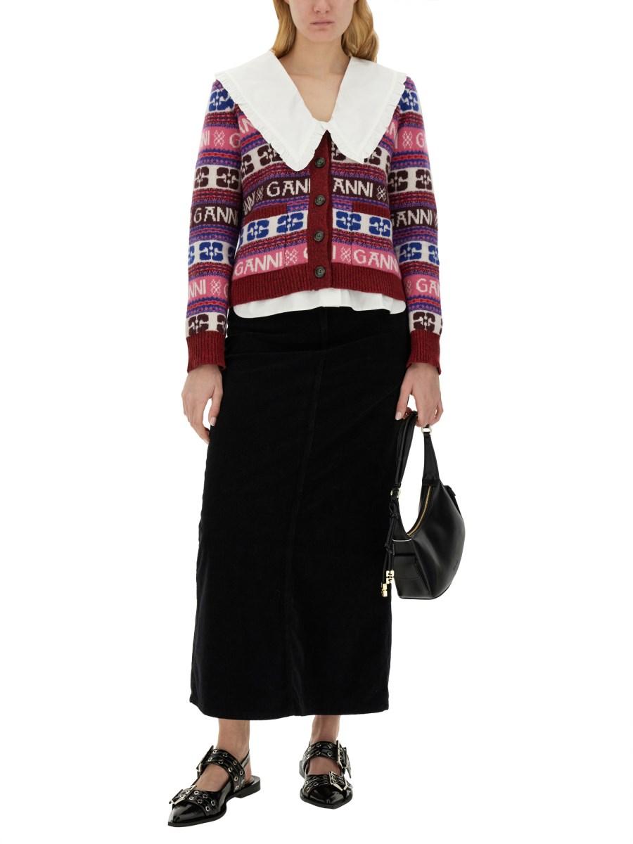 GANNI GONNA MIDI IN DENIM DI COTONE