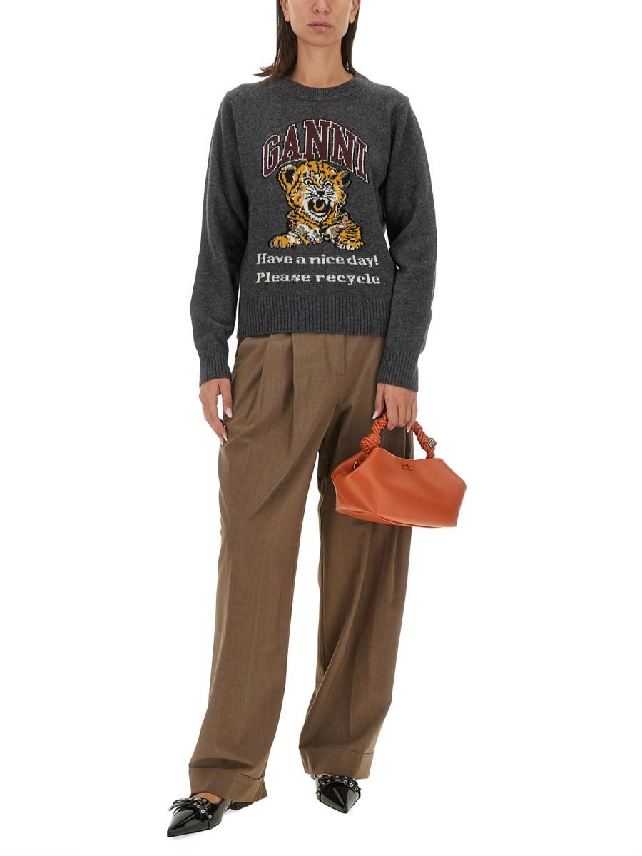 GANNI MAGLIA CON RICAMO LOGO E TIGER IN MISTO LANA