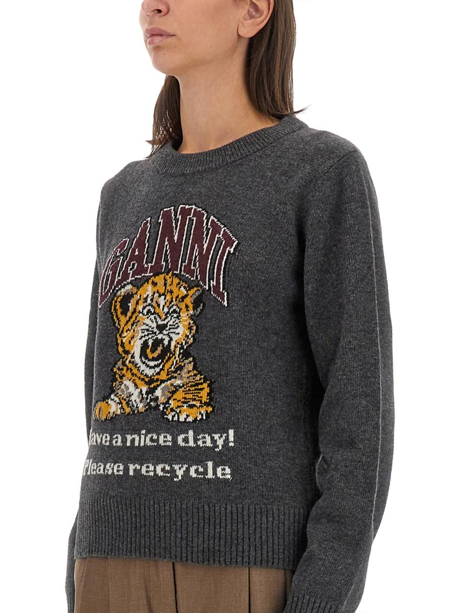 GANNI MAGLIA CON RICAMO LOGO E TIGER IN MISTO LANA