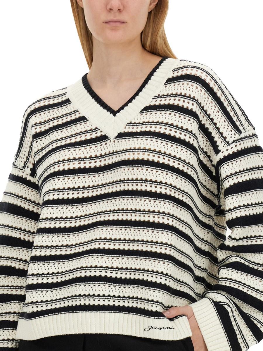 GANNI MAGLIA IN COTONE CON SCOLLO A V