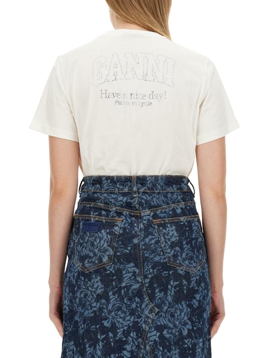 GANNI T-SHIRT IN JERSEY DI COTONE CON LOGO