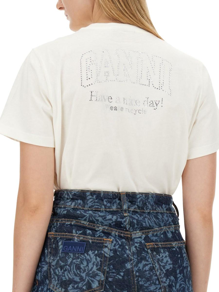 GANNI T-SHIRT IN JERSEY DI COTONE CON LOGO