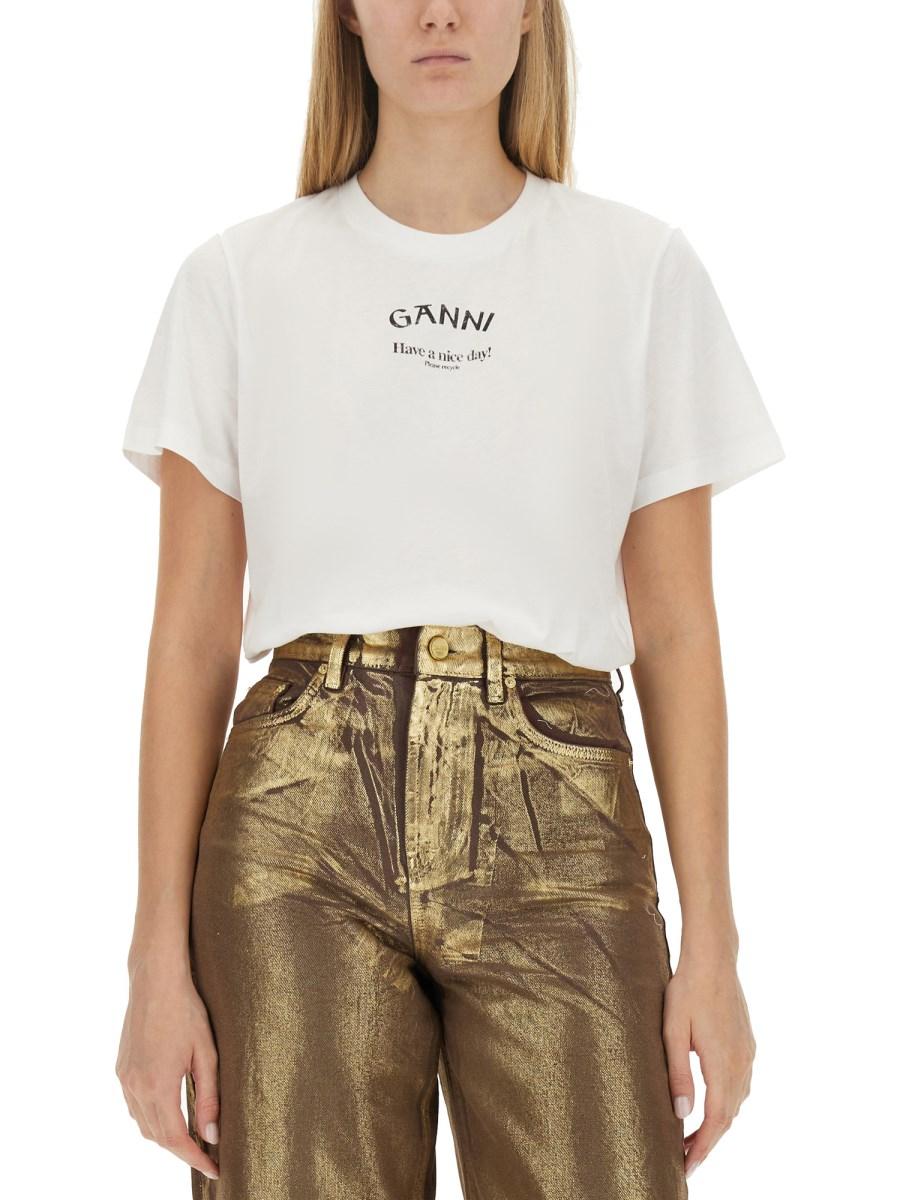 GANNI T-SHIRT IN JERSEY DI COTONE CON LOGO